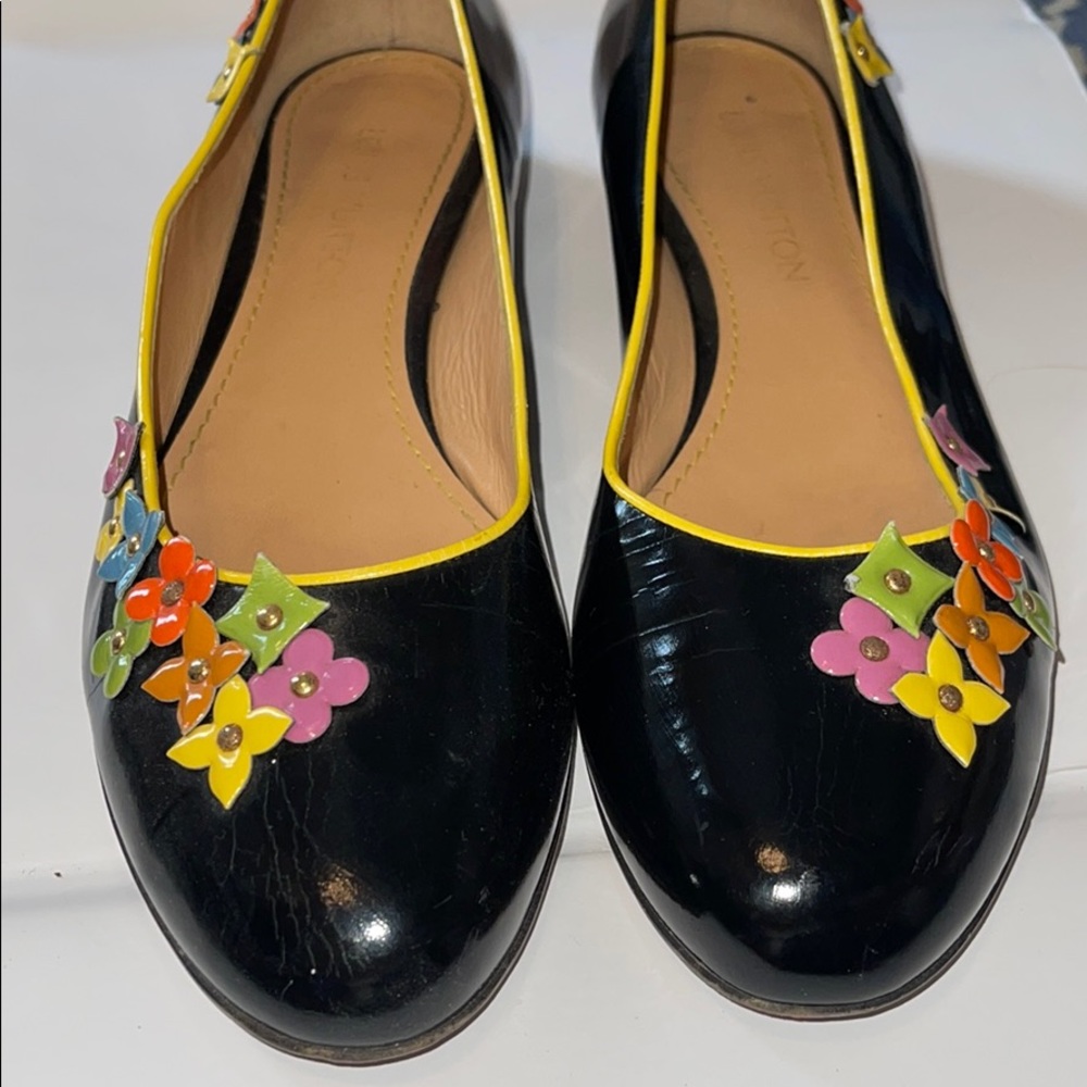 Louis Vuitton black and yellow floral ballerinas